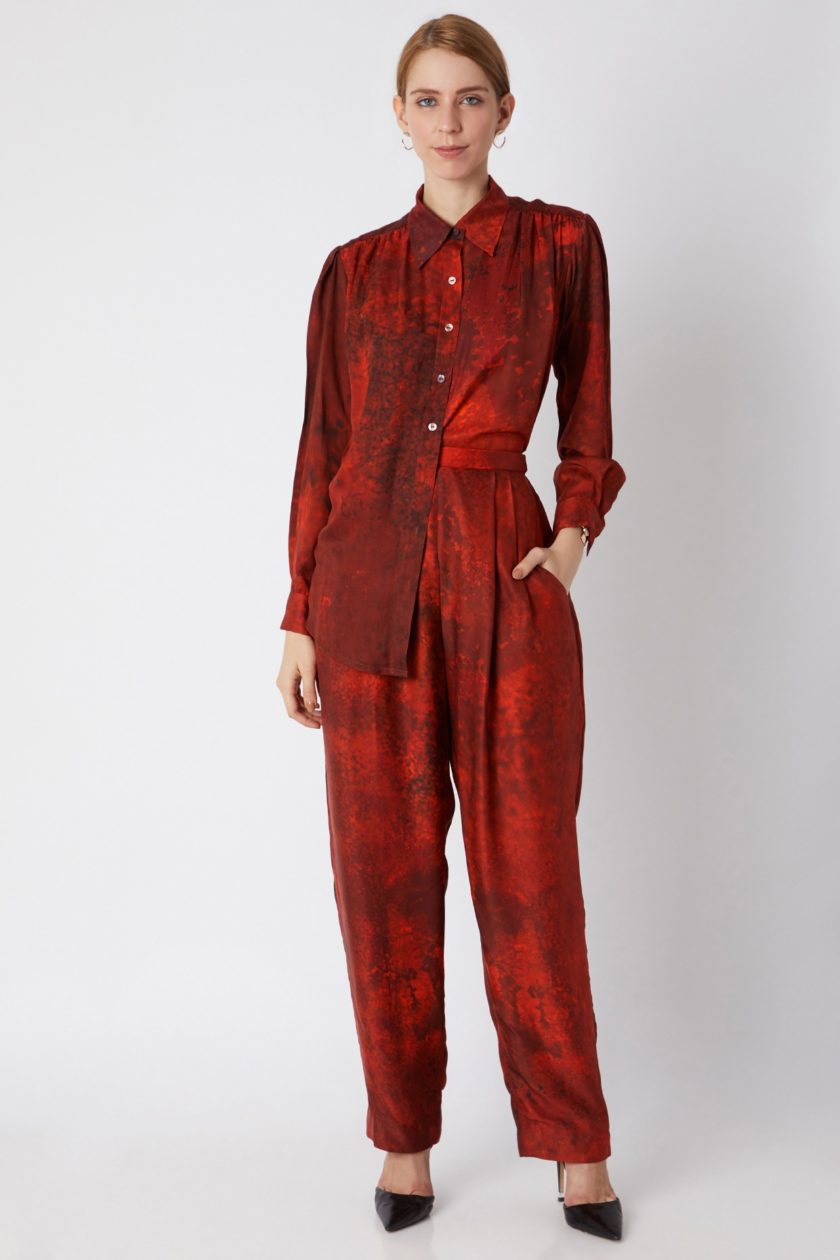 Abstract print collared shirt with trousers – Saaksha & Kinni